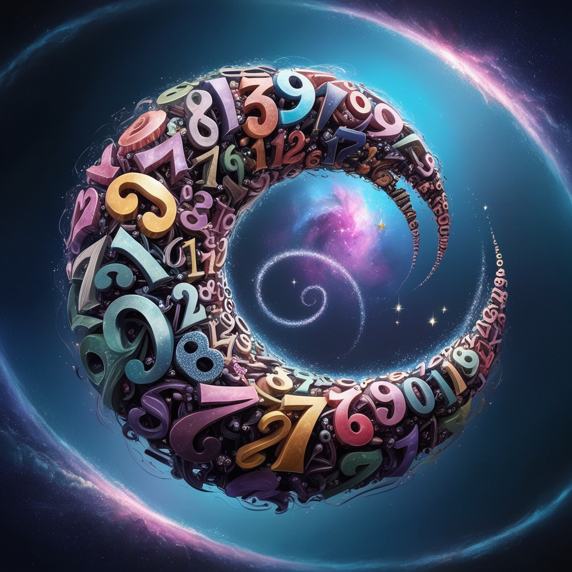 Espiral de números coloridos en un espacio cósmico